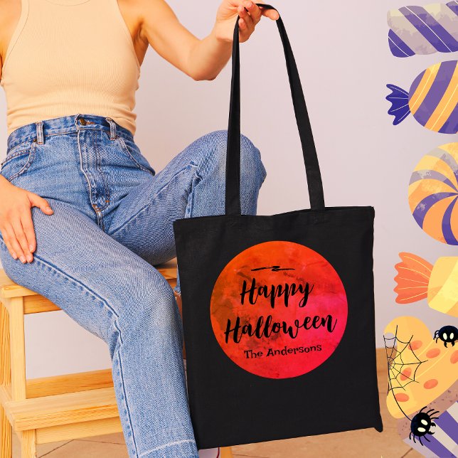 Full Moon Black Orange Familienname Happy Hallowee Tasche (Von Creator hochgeladen)