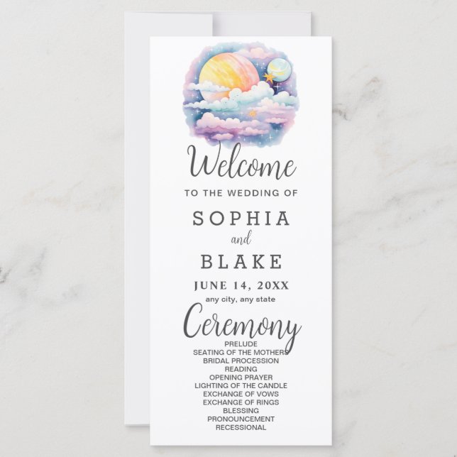Full Moon Celestial Stars White Wedding Programm (Vorderseite)