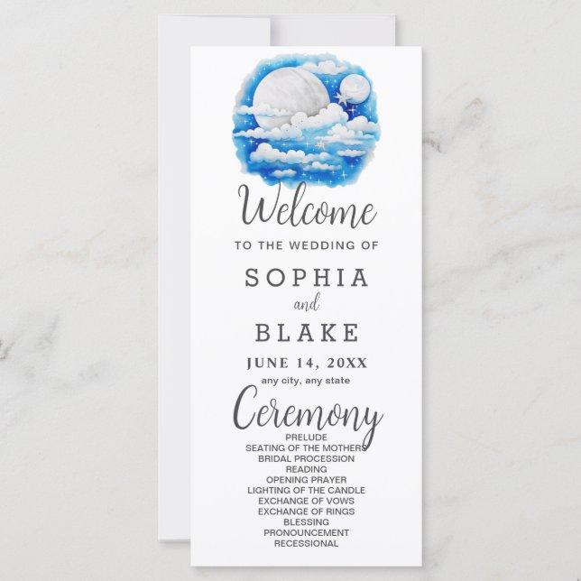 Full Moon Celestial Stars White Wedding Programm (Vorderseite)