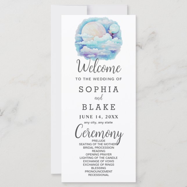 Full Moon Celestial Stars White Wedding Programm (Vorderseite)