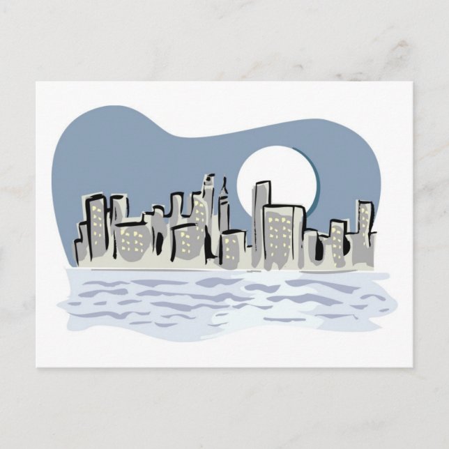 Full Moon City Skyline Postkarte (Vorderseite)