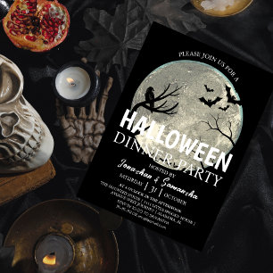 Full Moon Crow & Bats Halloween-Dinnerparty  Einladung