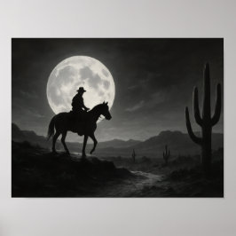 Full Moon Desert Print - Silver Night Western Poster