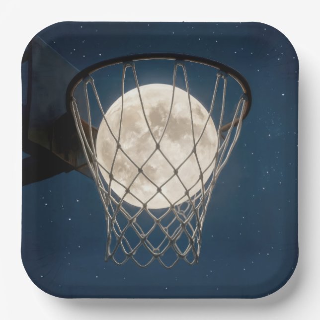 Full Moon In a Basketball Net Pappteller (Vorderseite)