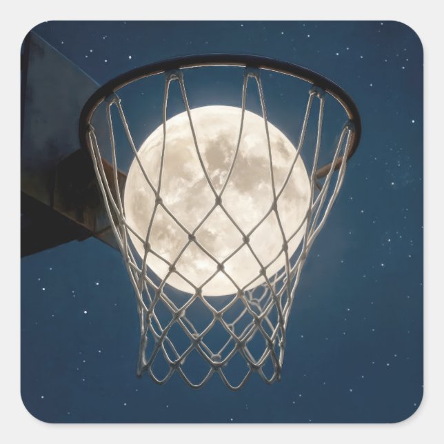 Full Moon In a Basketball Net Quadratischer Aufkleber (Vorderseite)