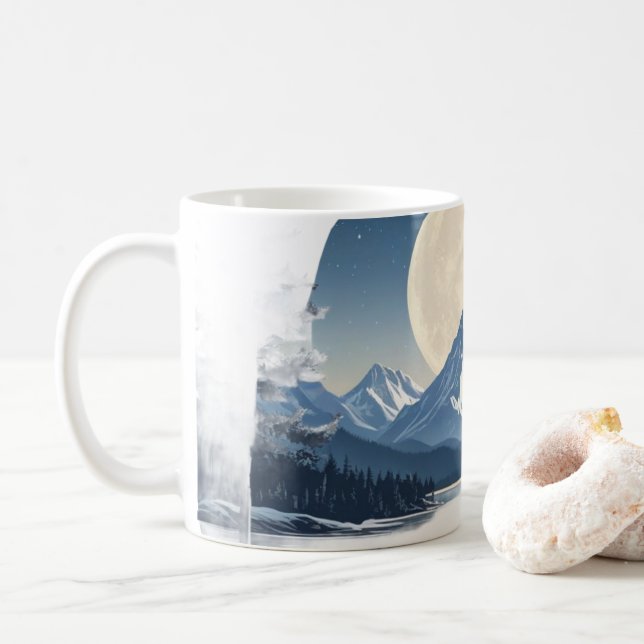 Full Moon Mountain Landscape Sweatshirt Kaffeetasse (Mit Donut)