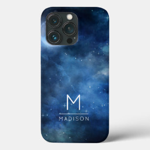 Full Moon Navy Blue Galaxy Sky Celestial Monogram Case-Mate iPhone Hülle