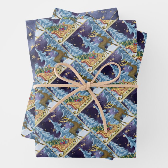 Full Moon Over Reindeer With Sleigh Geschenkpapier Set (Beispiel)