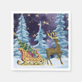 Full Moon Over Reindeer With Sleigh Serviette