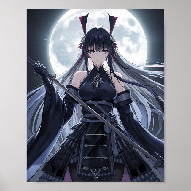 Full Moon Samurai — Elegant Dark Anime Warrior Gir Poster (Vorne)