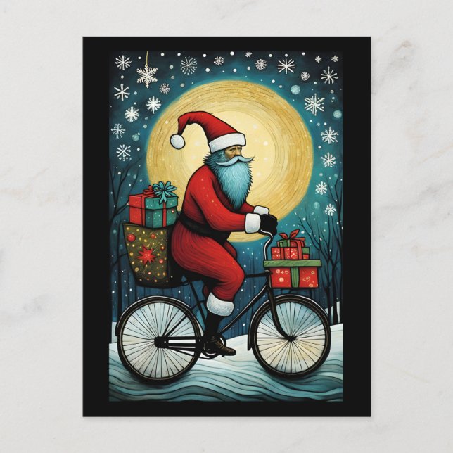 Full Moon Santa Bicycle präsentiert Weihnachten Postkarte (Vorderseite)