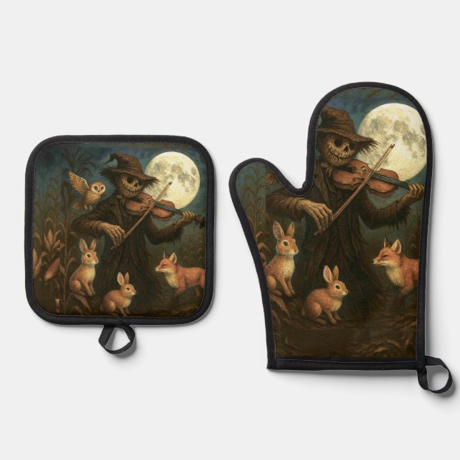 Full Moon Scarecrow Serenade Ofenhandschuh & Topflappen-Set (Vorderseite)