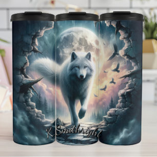 Full Moon White Wolf Thermosbecher