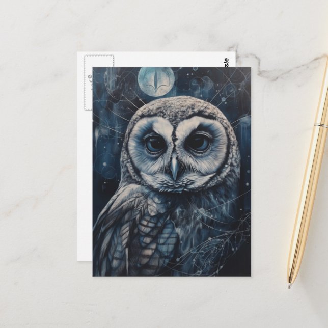 Full Moon Winter Snow Owl  Postkarte (Vorderseite/Rückseite Beispiel)
