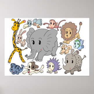 Full of energy! Twelve cheerful animals. Poster