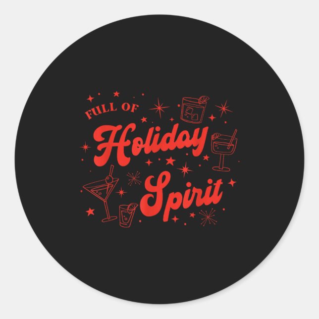 Full Of Holiday Srit Christmas Drinking Retro Tail Runder Aufkleber (Vorderseite)