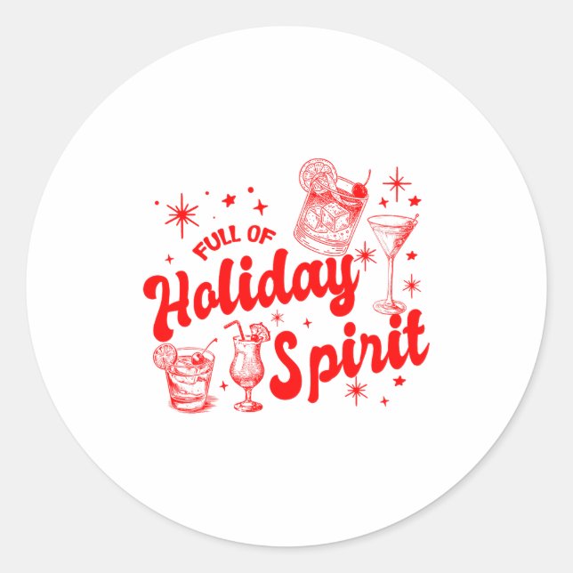 Full Of Holiday Srit Christmas Drinking Retro Tail Runder Aufkleber (Vorderseite)