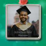Full Photo Minimalist Graduation  Ornament Aus Metall<br><div class="desc">Personalize this premium medallion style photo graduation ornament with your own text and photo for a lasting keepsake. Features a simple design your  favorite photo with overlaid off-white text that allows the photo to shine.  Photo credit Pexels.com image by Olia Danilevich</div>