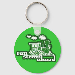 "Full steam ahead" bright green train keychain Schlüsselanhänger