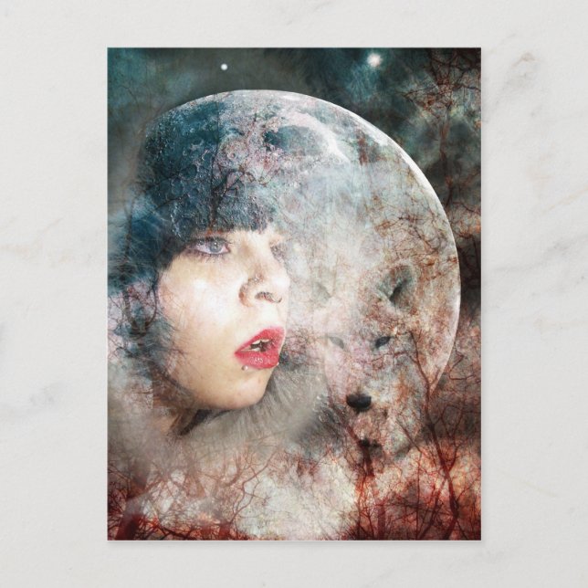 Full Wolfs Moon Rising Postkarte (Vorderseite)