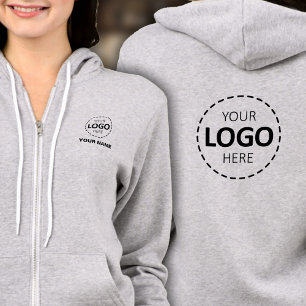 Full Zip Hoodie - Front & Back Logo, Name, Grau