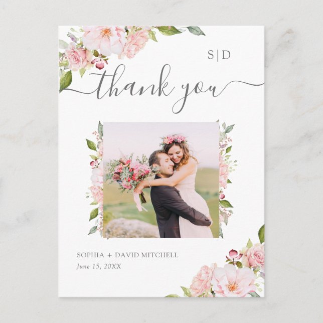 Fülle Rose | Floral Wedding Danke Foto Postkarte (Vorderseite)