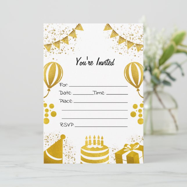 Füllen Sie die leere Birthday Gold Foil Einladung (Stehend Vorderseite)