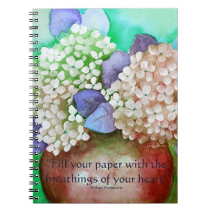 "Füllen Sie Ihr Papier..." White Hydrangeas Journ Notizblock
