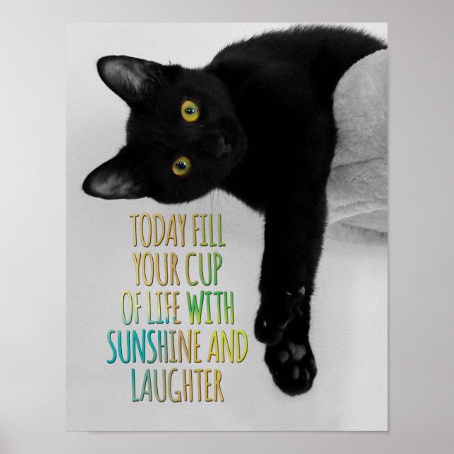 Füllen Sie Ihren Cup of Life Black Cat Motivierend Poster (Vorne)