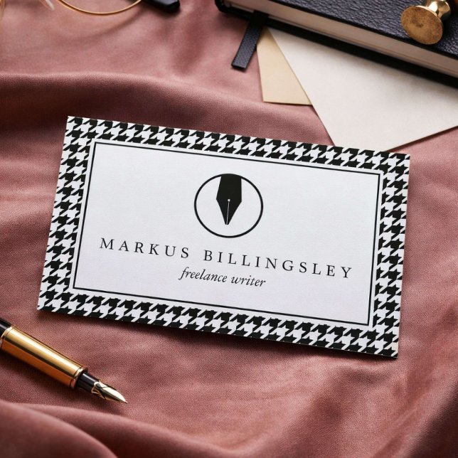 Füller Feder Logo mit Houndstooth-Muster Visitenkarte (Von Creator hochgeladen)