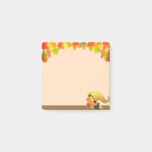 Füllhorn, Herbstlaub auf Beige Post-it Klebezettel