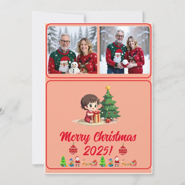 Fully Customisable 2 Photo Traditional Xmas Card (Vorderseite)