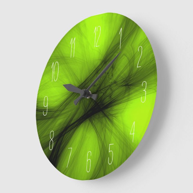 Fumée noire Abstraite - Lime Green Grande horloge (Angle)