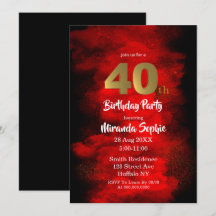 Fumée noire et rouge 40e anniversaire Invitations