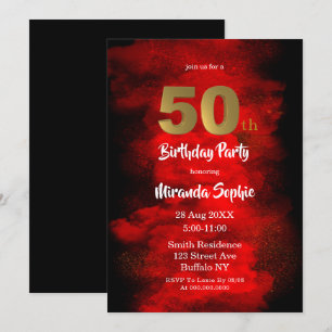 Fumée noire et rouge 50e anniversaire Invitations