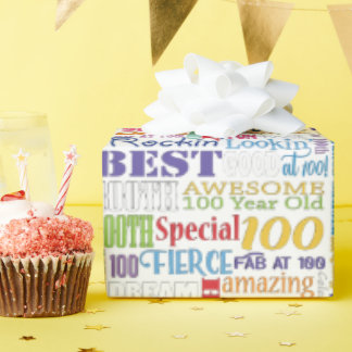 Fun 100th Birthday Party Personalisiert Monogram Geschenkpapier