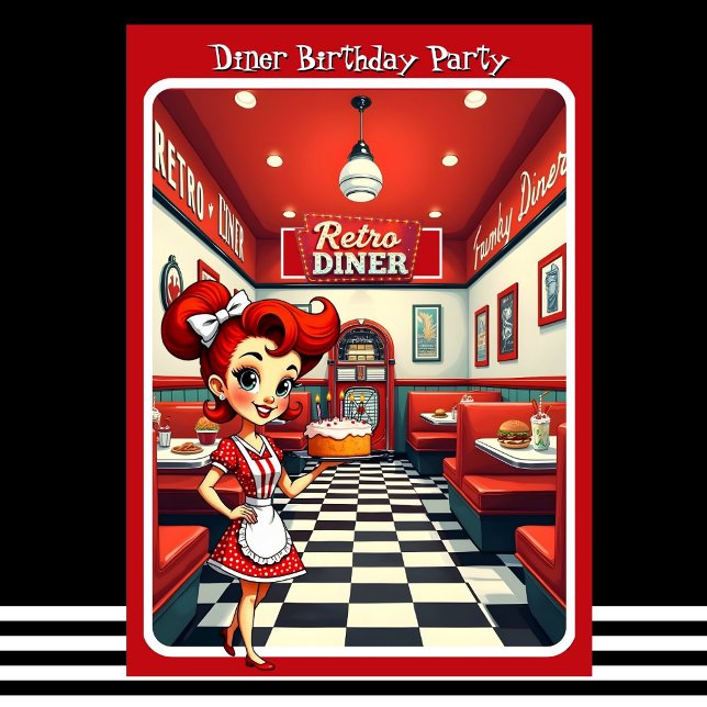 Fun 1950er Retro Diner Birthday Cake Red Einladung (Von Creator hochgeladen)