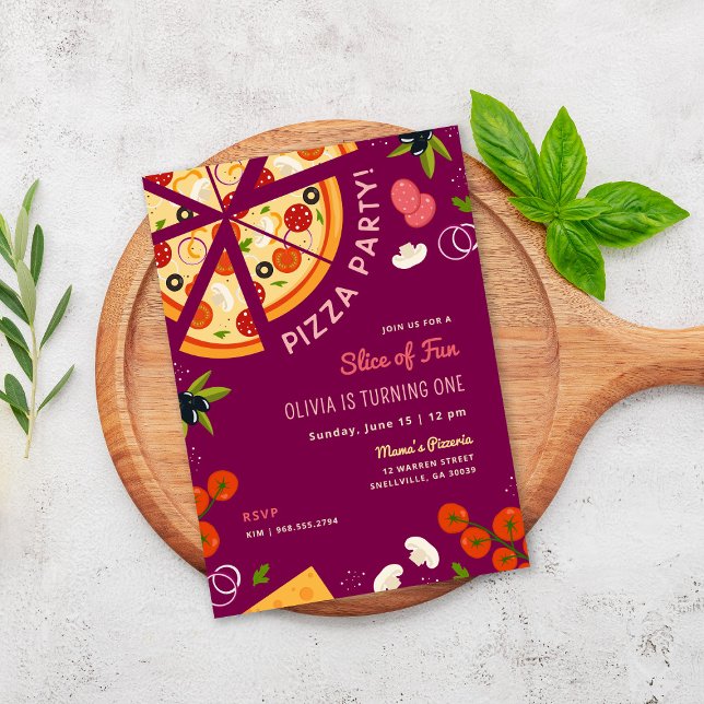Fun 1. Geburtstag Pizza Party Einladung (Von Creator hochgeladen)