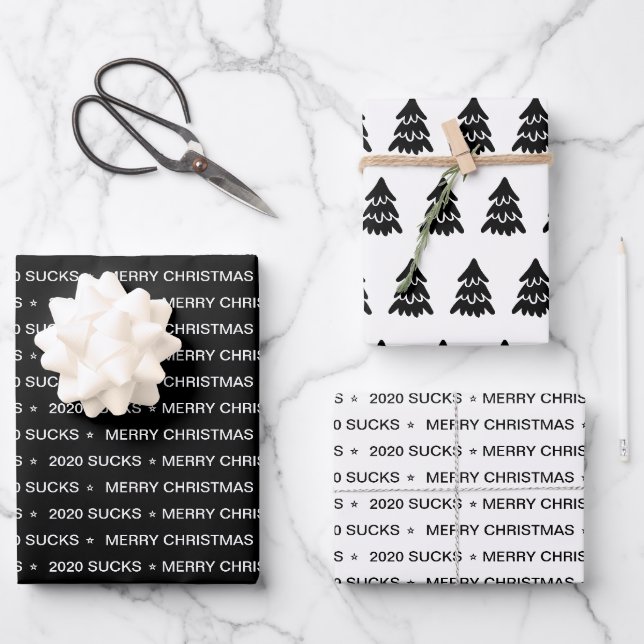 Fun 2020 Sind zum Kotzen Frohe Weihnachten Schwarz Geschenkpapier Set (Vorderseite)