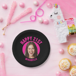 Fun 21. Geburtstag CUSTOM TEXT Foto Pappteller