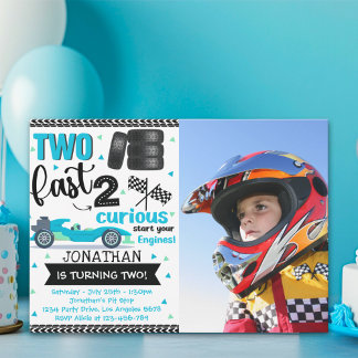 Fun 2nd Birthday Race Car Driver with Photo Einladung