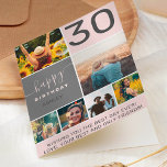 Fun 30 Geburtstag rosa 6 Foto Collage Grid Karte<br><div class="desc">Modernes,  schlichtes Kollagengitter aus dem 6. Foto aus dem 30. Jh. mit pastellrot-rot-grauem Farbton und moderner Typografie.</div>
