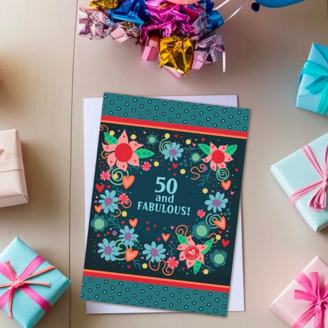 Fun 50 Fantastisches florales Girly farbenfrohes C Karte (Von Creator hochgeladen)