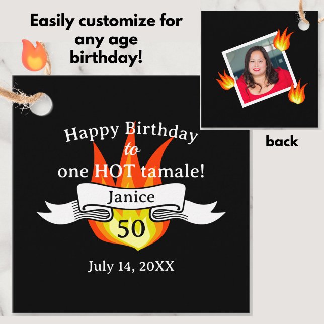 Fun 50. Geburtstag "Hot Tamale" Personalisiertes F Geschenkanhänger (Personalize this fun 50th birthday favor tag with a name and photo of the hot tamale! )