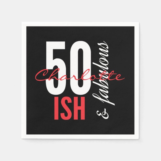 Fun 50ish und fabelhafte rot-schwarze Typografie Serviette (Vorderseite)