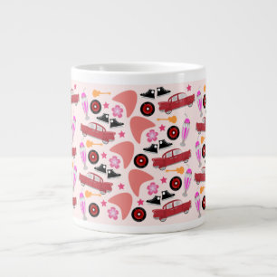 Fun 50ties Cars Gitarren Boomerangs Muster Look Jumbo-Tasse