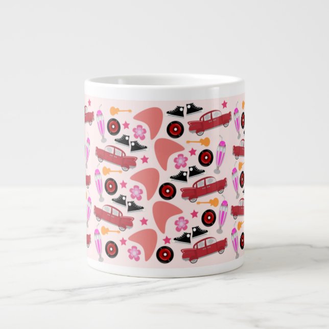 Fun 50ties Cars Gitarren Boomerangs Muster Look Jumbo-Tasse (Vorderseite)