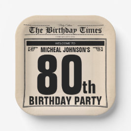 Fun 80. Geburtstag Zeitung Vintag Custom Pappteller
