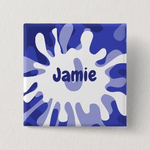 Fun Abstract Blue Splatter Painting Name Button