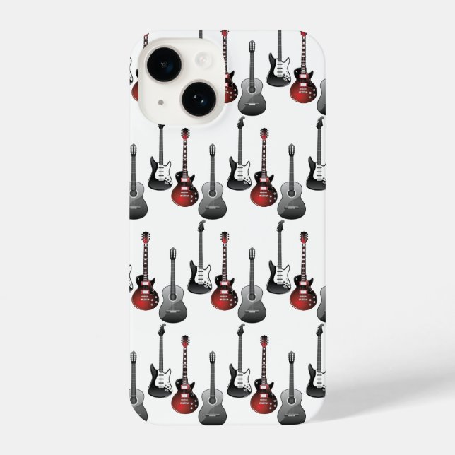Fun Acoustic Electric Gitarren Music Pattern Desig iPhone 14 Hülle (Rückseite)